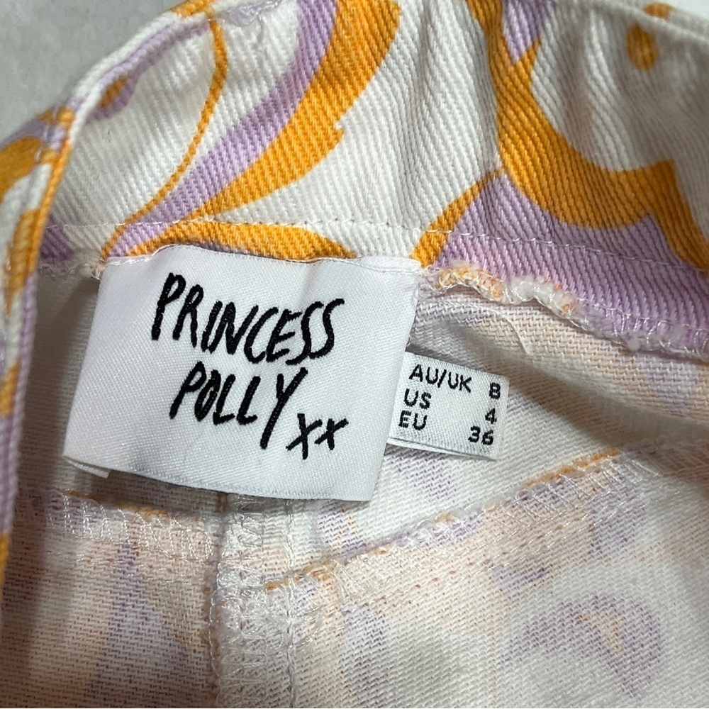 PRINCESS POLLY Jasmina Denim Wide Flare Floral Orange Lavender Size 4 - Picture 6 of 12